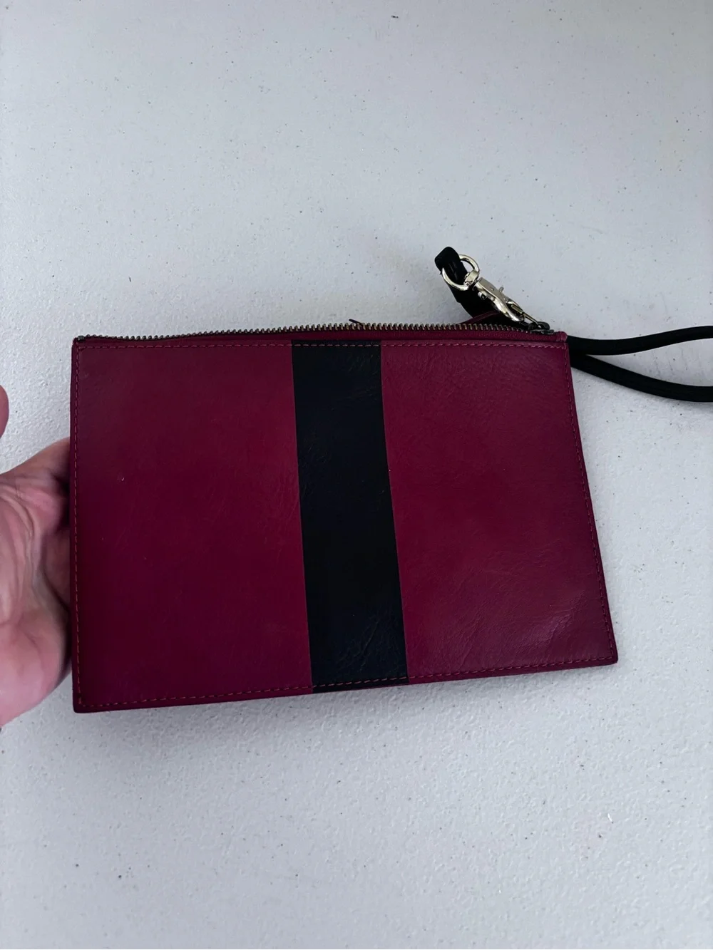 Madewell Brown Leather Wristlet with Black Center Stripe